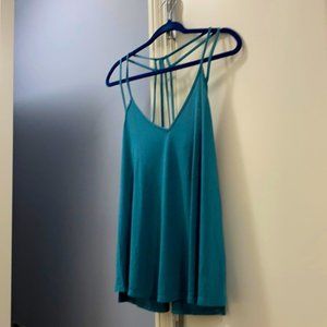EXPRESS One Eleven Teal Blue Strappy Cotton Flowy Tank Top - Small Petite S/P